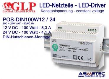 LED-driver POS-MDIN 60W12, 12 VDC, 60 Watt, DIN-Rail - Asmetec LED