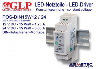 LED-driver GLP POS-DIN 15W12, 12 VDC, 15 Watt, DIN-Rail