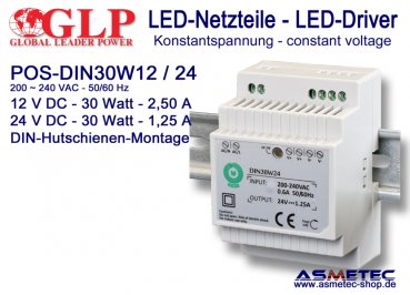 LED-driver GLP POS-DIN  30W12, 12 VDC, 30 Watt, DIN-Rail