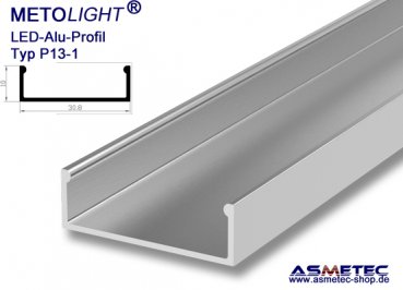 LED-Aluminium Profile P13M-2, anodised, 2 m long, on wall