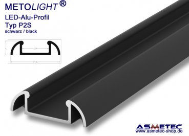 LED-Aluminium Profile P2S-2, black, 2 m long, on wall