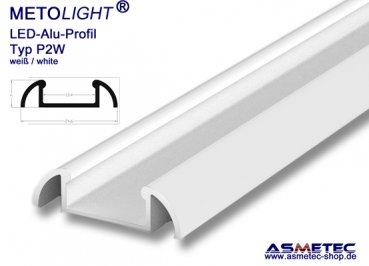 LED-Aluminium Profile P2W-2, white, 2 m long, on wall