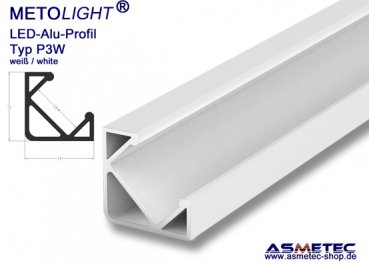 LED-Aluminium Profile P3W-2, white, 2 m long, edge profile