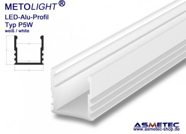 LED-Aluminium Profile P5W-2, white, 2 m long, on wall