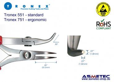 Tronex 751 gebogene ESD-Spitzzange, ergonomisch - www.asmetec-shop.de