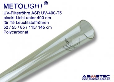 Metolight ASR-UV400 UV-filter sleeve T5, clear, 400 nm - www.asmetec-shop.de
