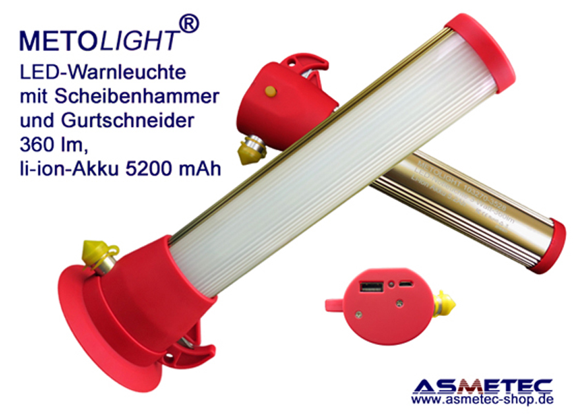 Metolight LED-Warnleuchte mit Scheibenhammer & Gurtschneider - Asmetec
