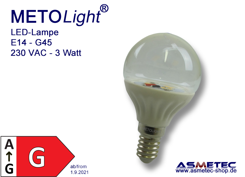 METOLIGHT LED Bulb, 1x3 Watt, E14, G45
