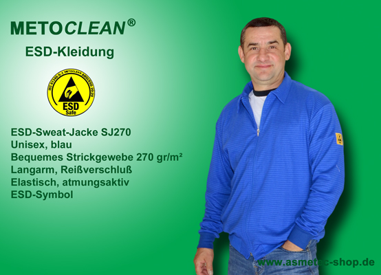 Metoclean ESD-Sweatjacket SJ270-RB-L, long sleeves, royal blue