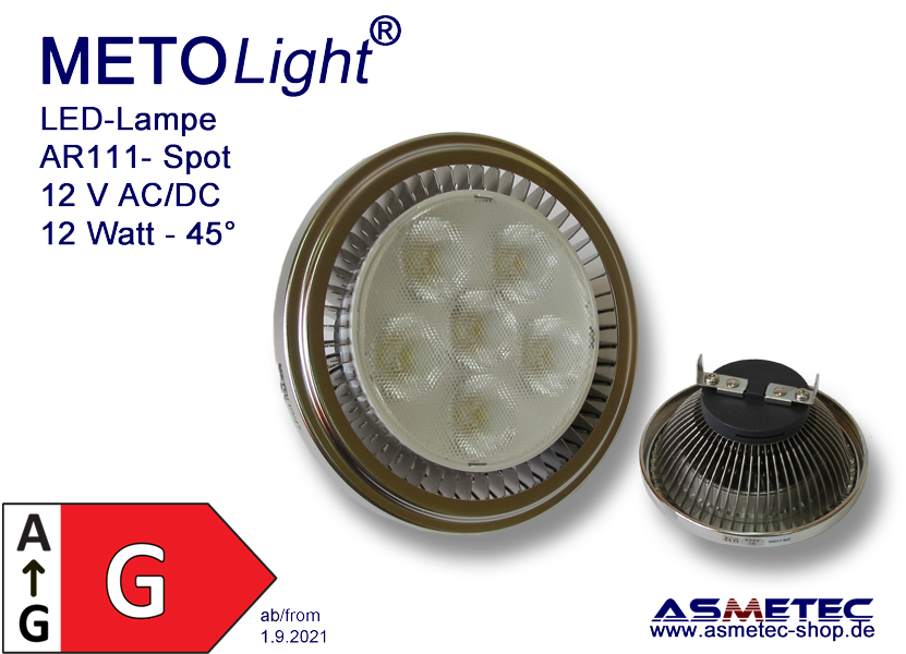 LED-Lampe G53, AR111 - 12 Volt, 12 Watt, 45°, klar - Asmetec