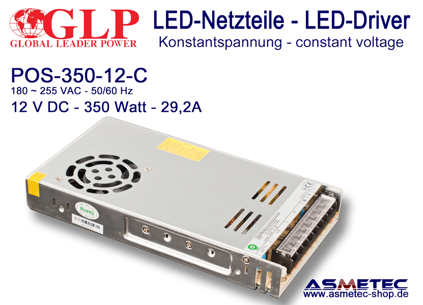 LED-Netzteil IP20, 12 VDC - 350 Watt, POS-350-12C - Asmetec