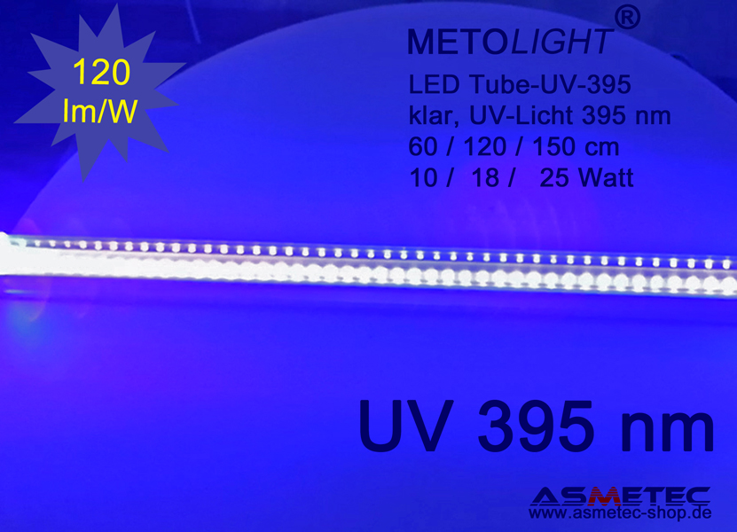 LED Röhre UV-395nm, 150 cm, 25 Watt, klar, UV-Strahlung 395 nm peak, 3000 lm