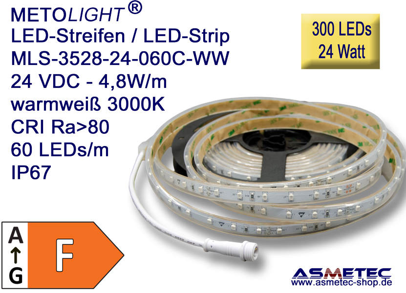 LED strip MLS-3528-24-060C-WW, warmwhite, 24VDC, 24Watt, IP67