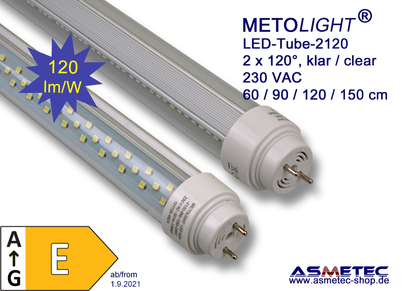 LED-Tube-2120 - 60 cm, 12 Watt, 2 x 120°, both sides lighting, pure white,  1300 lm, clear