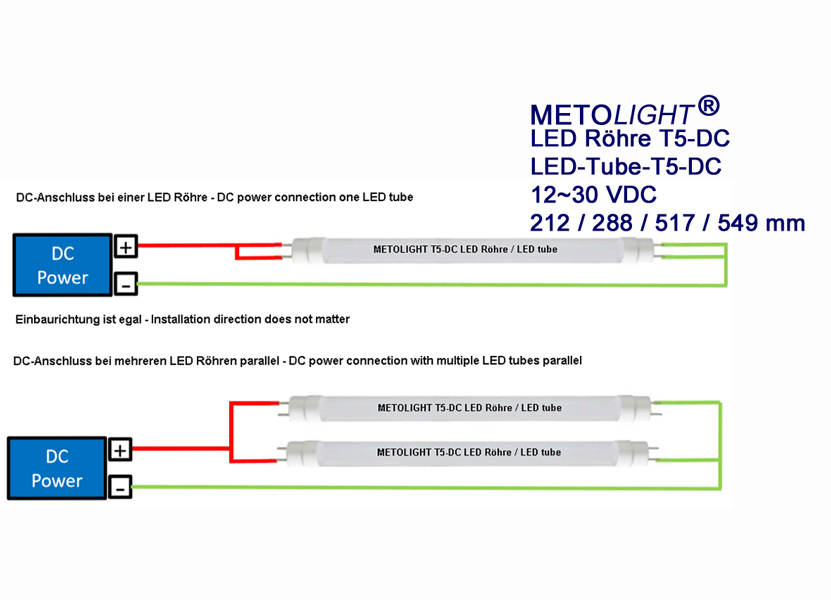 LED Röhre T5-DC, 549 mm, 12 bis 30 V DC, neutralweiß, 900 lm - Asmetec