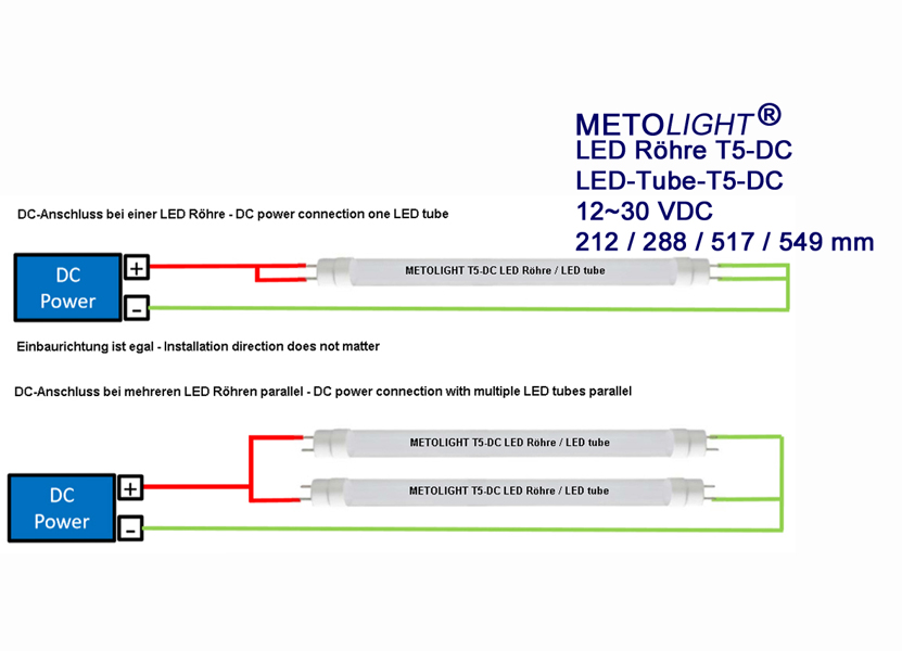 LED Tube T5-DC, 288 mm, 5 Watt, 12 ~ 30 V DC, nature white, matt