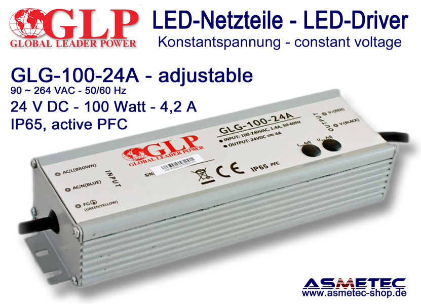 Schaltnetzteil GLP GLG-100-24A, 24 Volt DC, 100 Watt, PFC, einstellbar,  IP65 - Asmetec