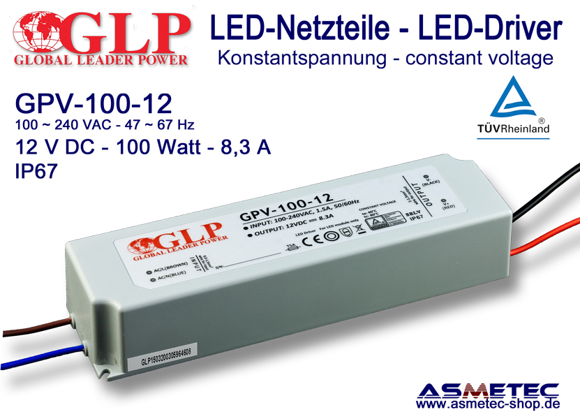 IP67 GPV-100-12 12V 100W LED Power Supply plactics case class II GLP TUV