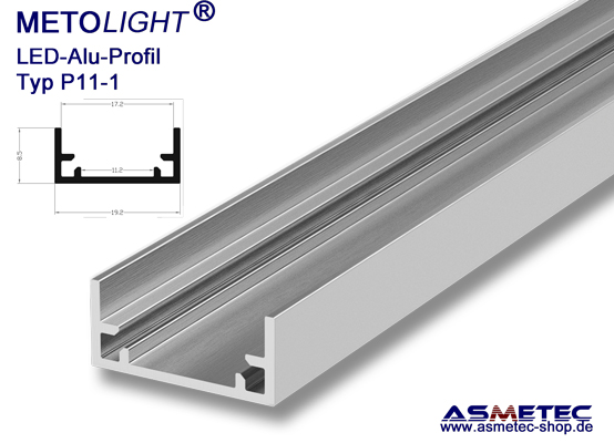 LED-Aluminium Profile P11M-2, anodised, 2 m long, - Asmetec Technology