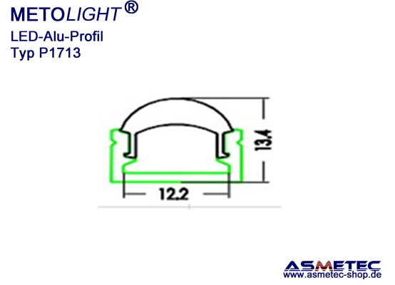 LED-Aluminium Profil P1713-2, anodisiert, 2 m lang - Asmetec