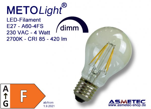 METOLIGHT LED-Filament-Lampe, 4 Watt, dimmbar, LED-Fadenlampe