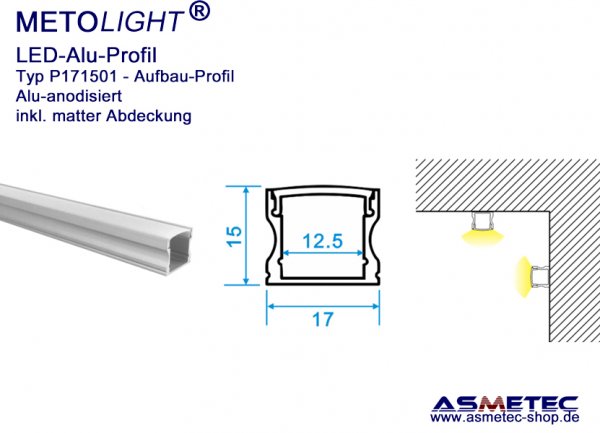 LED-Aluminium Profile P171501, anodised, 2 m long - Asmetec LED