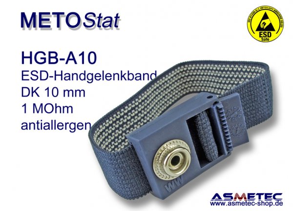 ESD-Handgelenkband HGB-A10, 10 mm Druckknopf, antiallergen - www.asmetec-ahop.de