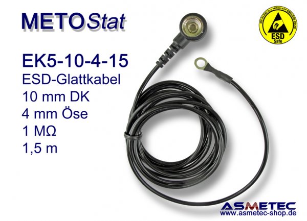 ESD-Erdungskabel EK5 für Bodenmatten, 10 mm Druckknop - www.asmetec-shop.de