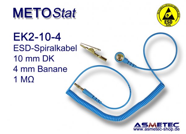 METOSTAT ESD-coil-cord-EK2, 1x 10 mm snap, 1 x banana - www.asmetec-shop.de