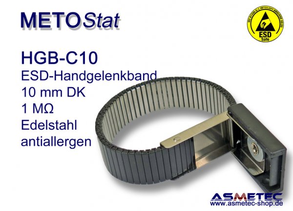 ESD-Erdungs-Armband-HGB-C10, Edelstahl, 10 mm Druckknopf - www.asmetec-shop.de
