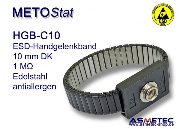 ESD-Erdungs-Armband-HGB-C10, Edelstahl, 10 mm Druckknopf - www.asmetec-shop.de