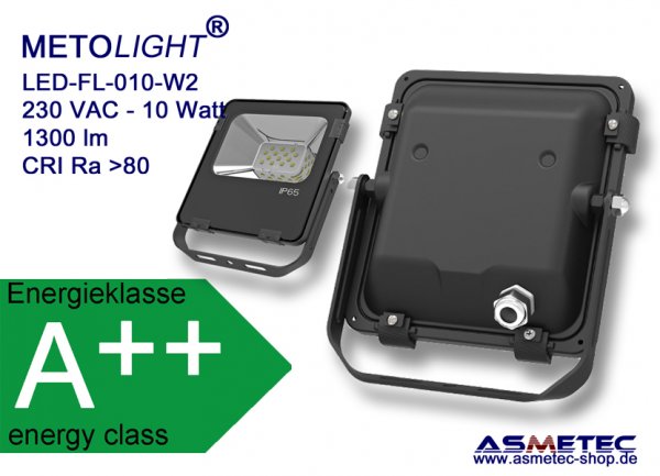 METOLIGHT LED Flutlicht FL-010-W2, 10 Watt, 1300 lm, IP65 - www.asmetec-shop.de