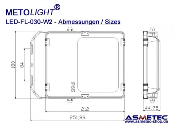 METOLIGHT LED Flutstrahler FL-030-W2, 30 Watt, 3600 lm, IP65 - www.asmetec-shop.de