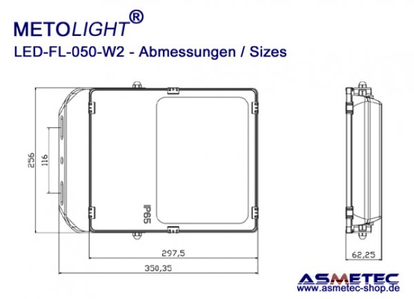 METOLIGHT LED Flutstrahler FL-050-W2, 50 Watt, 6200 lm, IP65 - www.asmetec-shop.de