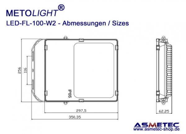 METOLIGHT LED Flood Light FL-100-W2, 100 Watt, 12500 lm, IP65 - www.asmetec-shop.de