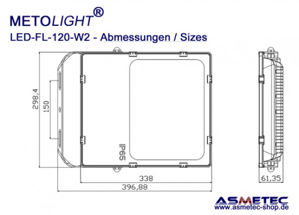 METOLIGHT LED Flood Light FL-120-W2, 120 Watt, 14500 lm, IP65 - www.asmetec-shop.de