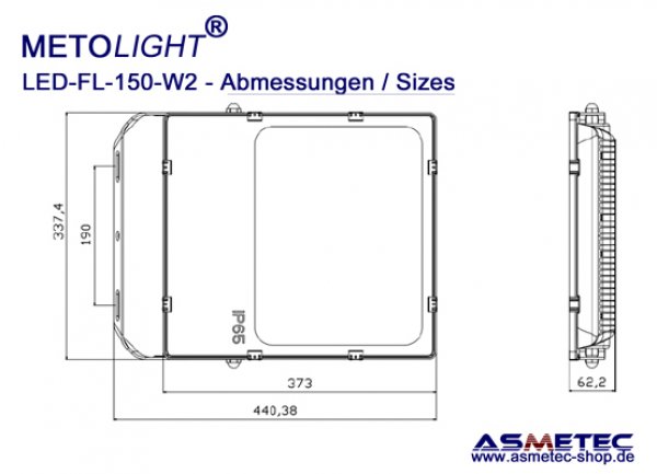 METOLIGHT LED Flood Light FL-180-W2, 150 Watt, 21000 lm, IP65 - www.asmetec-shop.de
