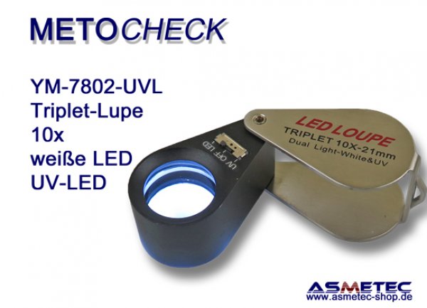 METOCHECK-YM7802-UV-LED, 10fach aplanat Triplet-Lupe mit UV-LED