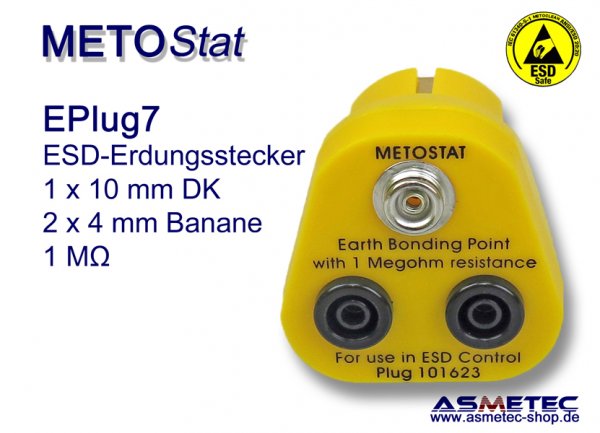 Metostat Grounding Plug EPlug7, 1 x 10 mm snap, 2 x banana socket - www.asmetec-shop.de