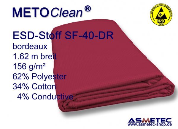 METOCLEAN ESD-Webstoff SF40-DR, bordeaux - www.asmetec-shop.de