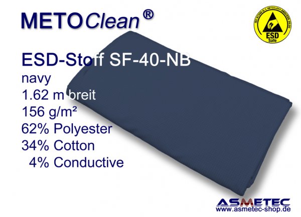 METOCLEAN ESD woven fabric SF40-NB, navy - www.asmetec-shop.de