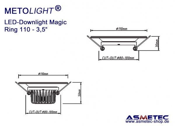 LED Downlight METOLIGHT-Magic - Leuchtenring 110 mm, silbern