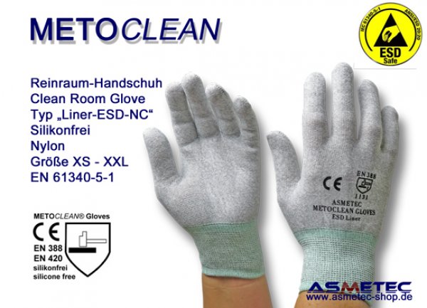 Metoclean Liner ESD-NC, Reinraum-Handschuh, ableitfähig, silikonfrei - www.asmetec-shop.de