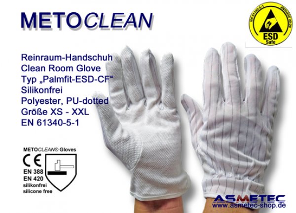 Metoclean Palmfit ESD-CF, Reinraum-Handschuh, ableitfähig, silikonfrei - www.asmetec-shop.de