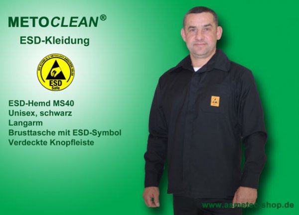 METOCLEAN ESD-Hemd MS40L-SW, schwarz - www.asmetec-shop.de