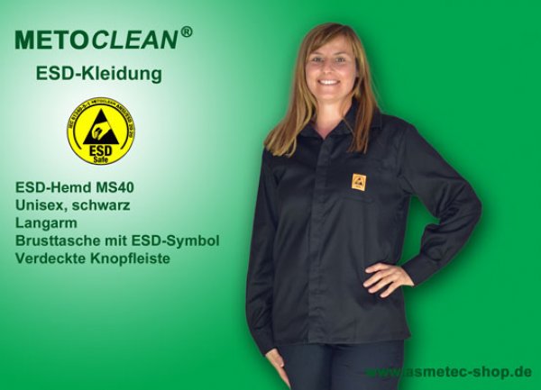 METOCLEAN ESD-Hemd MS40L-SW, schwarz - www.asmetec-shop.de