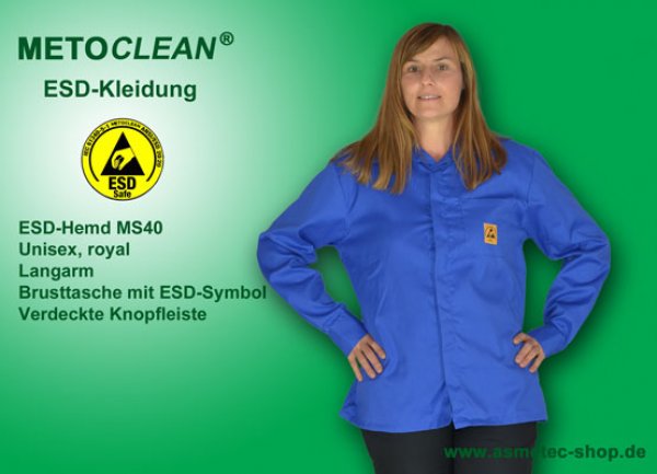 METOCLEAN ESD-Hemd MS40L-RB, royal blau - www.asmetec-shop.de