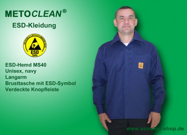 METOCLEAN ESD-Shirt MS40L-NB, navy blue - www.asmetec-shop.de