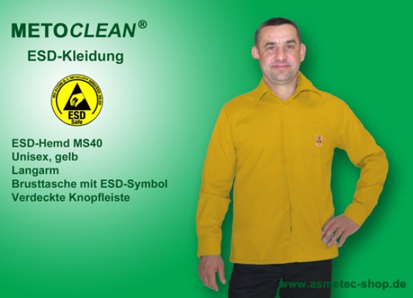 METOCLEAN ESD-Hemd MS40L-GE, gelb - www.asmetec-shop.de