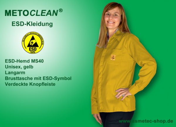 METOCLEAN ESD-Hemd MS40L-GE, gelb - www.asmetec-shop.de